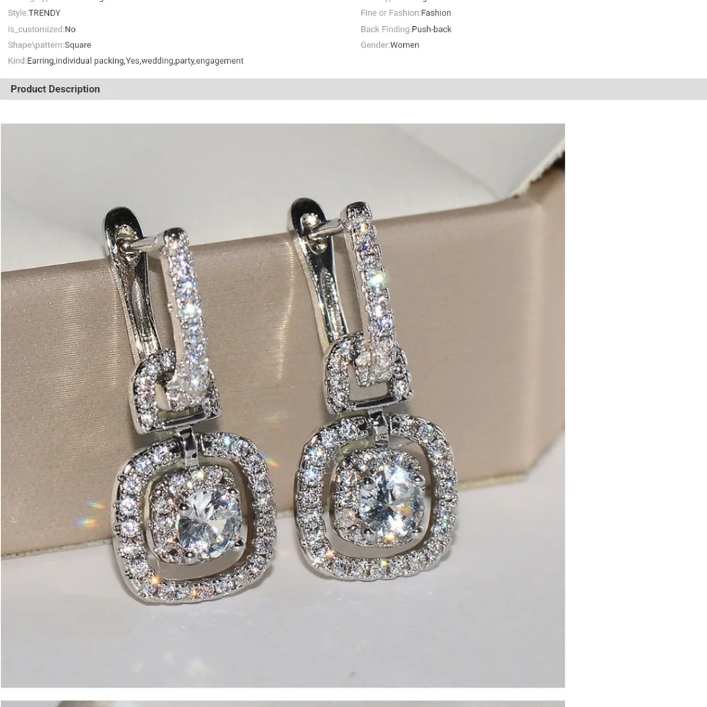 Sparkly zircon crystal drop hook dandle drop fashion earrings - Picture 2 of 4